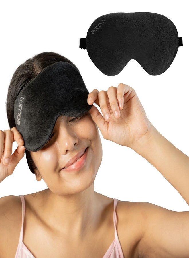 Boldfit Eye Mask for Sleeping with Adjustable Strap Super Soft Sleeping Mask Blind Fold for Comfortable Sleep Travelling Sleep Mask Pad for Girls Sleeping Eye Mask Blind Folds for Sleeping - Black - Image 1