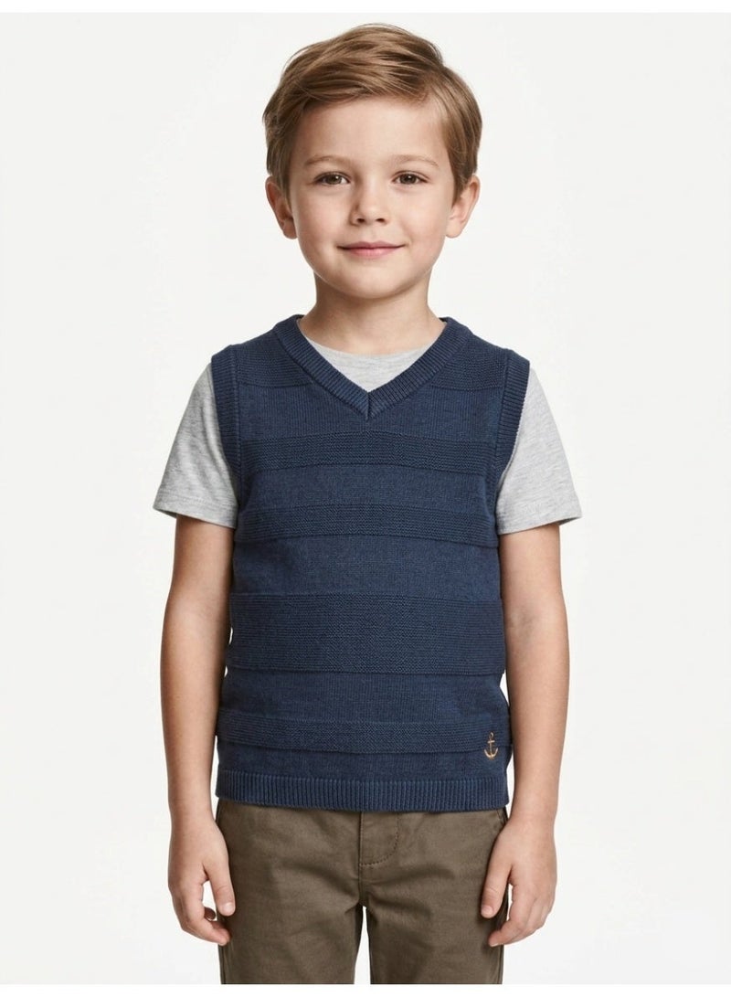 Divided by H&M فيست سويتر للأطفال برقبة على شكل حرف V، 100% قطن، أزرق كحلي - Image 1
