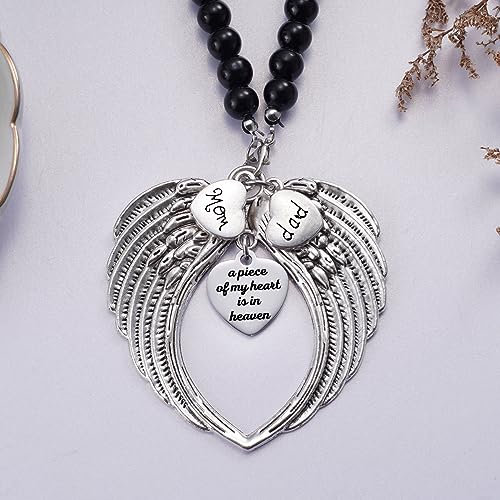 Ralukiia Silver Angel Wings A Piece of My Heart is in Heaven Rear View Mirror Car Charm, Mom Dad Angel Ornament, Sympathy Condolence Gift - Image 2