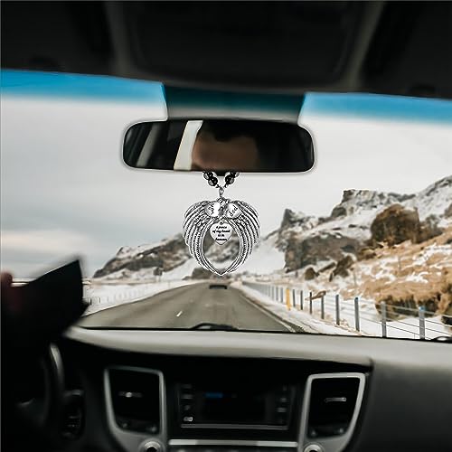 Ralukiia Silver Angel Wings A Piece of My Heart is in Heaven Rear View Mirror Car Charm, Mom Dad Angel Ornament, Sympathy Condolence Gift - Image 5