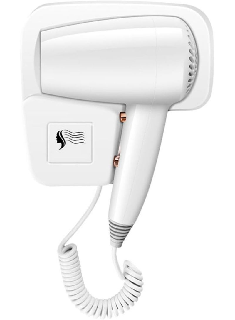 Tradeo Wall-Mounted Hair Dryer, Electric Bathroom Hairdryer with Coiled Cord Wall Hung Hair Dryer for Hotel Bathroom Home and Travel, White - Image 1