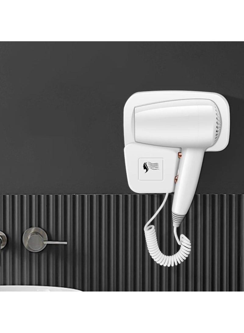 Tradeo Wall-Mounted Hair Dryer, Electric Bathroom Hairdryer with Coiled Cord Wall Hung Hair Dryer for Hotel Bathroom Home and Travel, White - Image 3