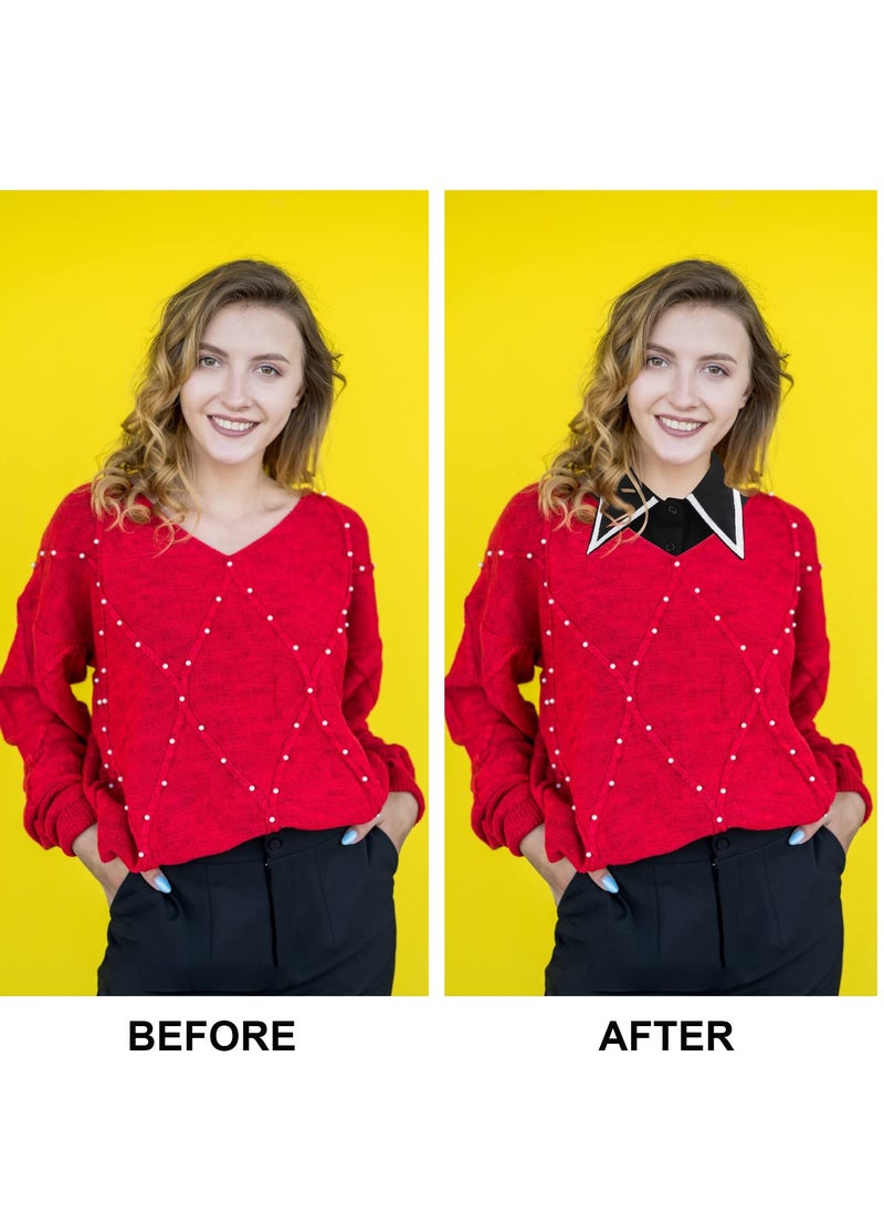 Women's Fake Collar Detachable Dickey Collar, Stylish Detachable Half Shirt Blouse, Chiffon Collar for Women  Girls, White + Black - Image 3