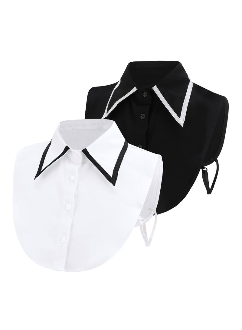 Women's Fake Collar Detachable Dickey Collar, Stylish Detachable Half Shirt Blouse, Chiffon Collar for Women  Girls, White + Black - Image 1