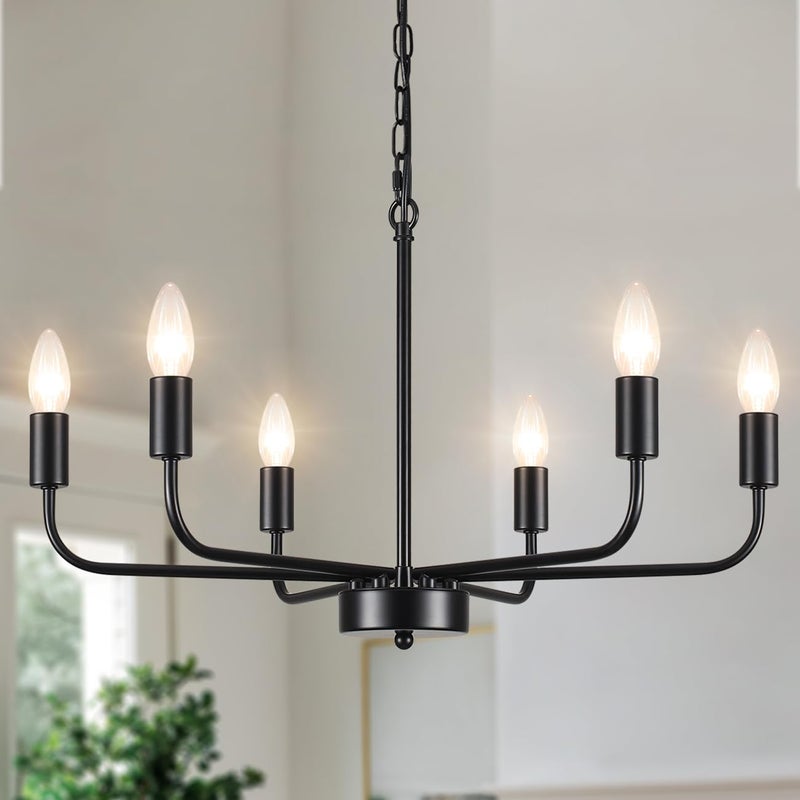 MRHYSWD Black Chandeliers Ceiling Lights Living Room, 6 Lights Pendant Light Fitting Industrial Ceiling Lighting for Kitchen Dining Room Bedroom Hall, Height Adjustment, E14 Bulbs (Exclude) - Image 1