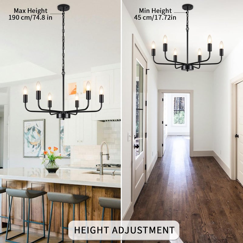 MRHYSWD Black Chandeliers Ceiling Lights Living Room, 6 Lights Pendant Light Fitting Industrial Ceiling Lighting for Kitchen Dining Room Bedroom Hall, Height Adjustment, E14 Bulbs (Exclude) - Image 2