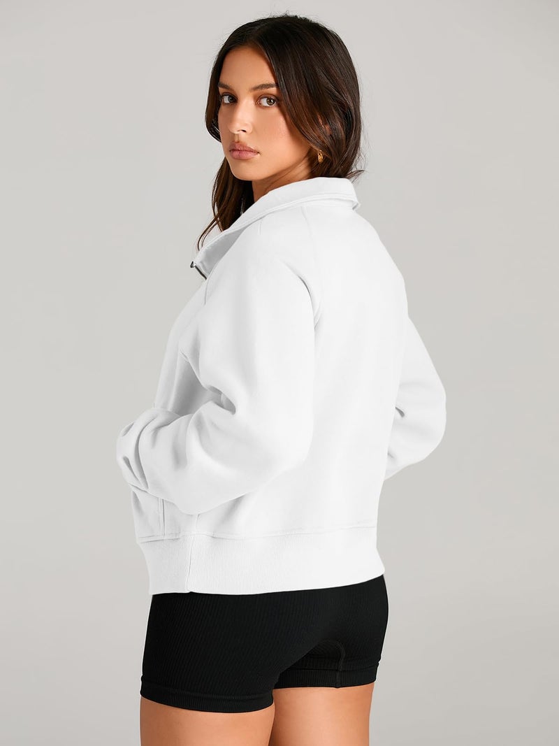 AUTOMET Womens Sweatshirts Half Zip Cropped Pullover Fleece Quarter Zipper Sweater Hoodies 2026 Fall Fashion Outfits Clothes White Medium - Image 5