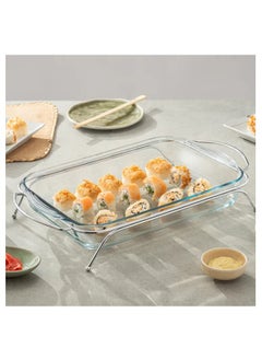 Borcam Rectangular Food Warmer with Handles - 3.85 Lit - Silver Plated Metal & Tempered Glass 