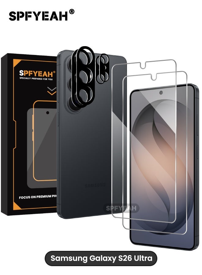 SPFYEAH [2+2 Pack] Samsung Galaxy S26 Ultra Screen Protector with Camera Lens Protector, [9H Hardness][Touch Sensitive][Fingerprint Unlock][Anti Scratch][Bubble Free][Case Friendly] HD Protector Set f