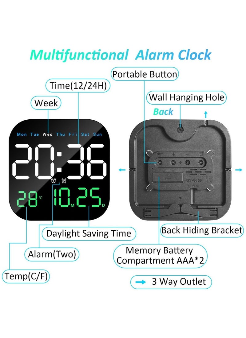 Arabest - Digital Wall Clock, ساعة رقمية, 9'' LED Digital Clock with Remote Control for Living Room Decoration, Week/Date/Temperature in 3 Colors, Auto Brightness, Standing & Hanging - Image 1