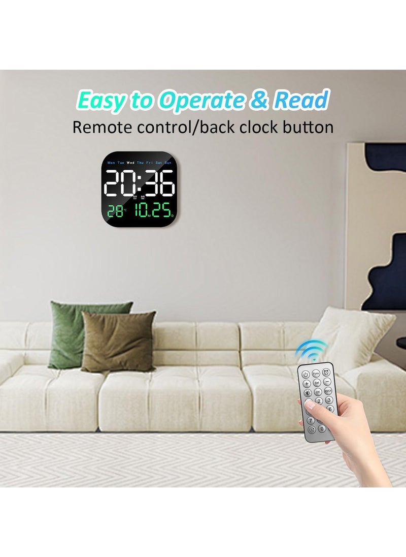 Arabest - Digital Wall Clock, ساعة رقمية, 9'' LED Digital Clock with Remote Control for Living Room Decoration, Week/Date/Temperature in 3 Colors, Auto Brightness, Standing & Hanging - Image 1