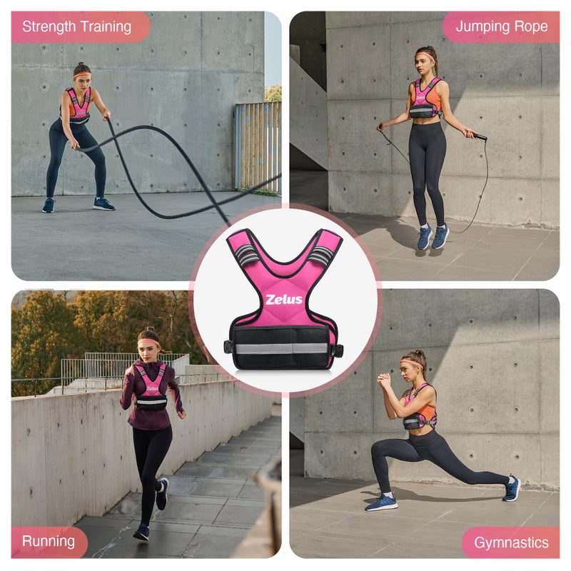 ZELUS Weighted Vest for Men and Women, Adjustable Body Weight Vest Exercise Set for Workouts, 4-10lb/11-20lb/20-32lb with 6 Ironsand Weights for Cardio Strength Training Walking Jogging, 4-10lb. Pink - Image 5