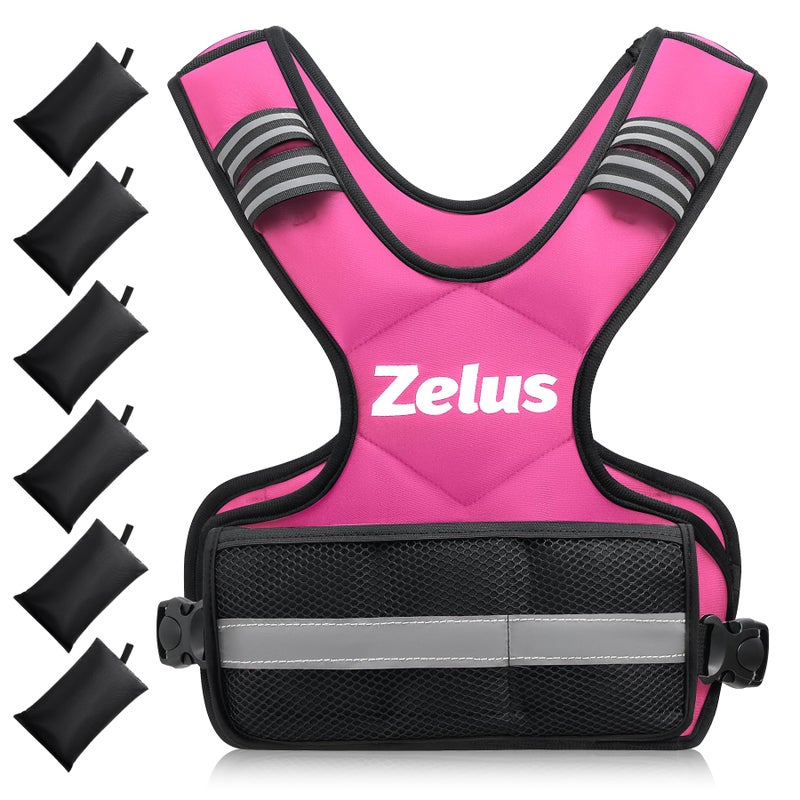 ZELUS Weighted Vest for Men and Women, Adjustable Body Weight Vest Exercise Set for Workouts, 4-10lb/11-20lb/20-32lb with 6 Ironsand Weights for Cardio Strength Training Walking Jogging, 4-10lb. Pink - Image 1