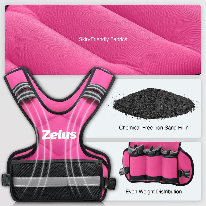 ZELUS Weighted Vest for Men and Women, Adjustable Body Weight Vest Exercise Set for Workouts, 4-10lb/11-20lb/20-32lb with 6 Ironsand Weights for Cardio Strength Training Walking Jogging, 4-10lb. Pink - Image 4