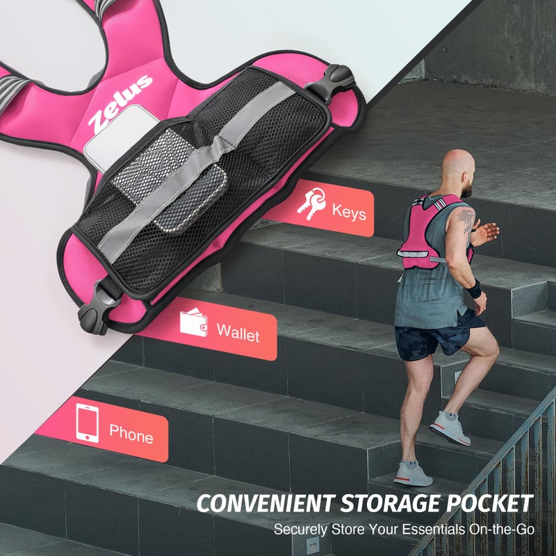ZELUS Weighted Vest for Men and Women, Adjustable Body Weight Vest Exercise Set for Workouts, 4-10lb/11-20lb/20-32lb with 6 Ironsand Weights for Cardio Strength Training Walking Jogging, 4-10lb. Pink - Image 3