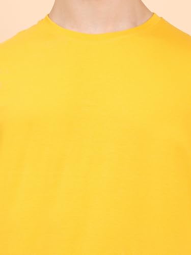 ENCIGER Mens Solid 100 Cotton T Shirt Round Neck Half Sleeve PlainRegular Fit Yellow Small - Image 3