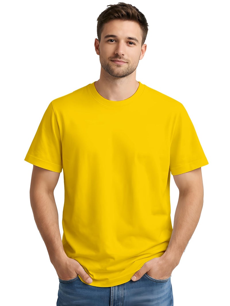 ENCIGER Mens Solid 100 Cotton T Shirt Round Neck Half Sleeve PlainRegular Fit Yellow Small - Image 2