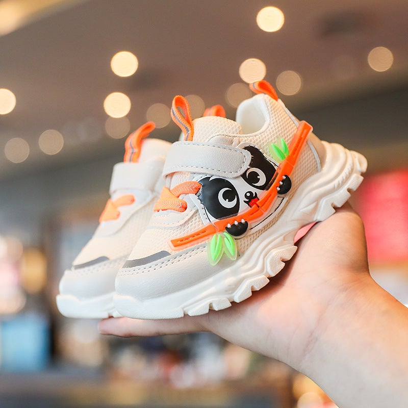Kids Cartoon Mesh Sneakers Breathable Soft Sole Beige