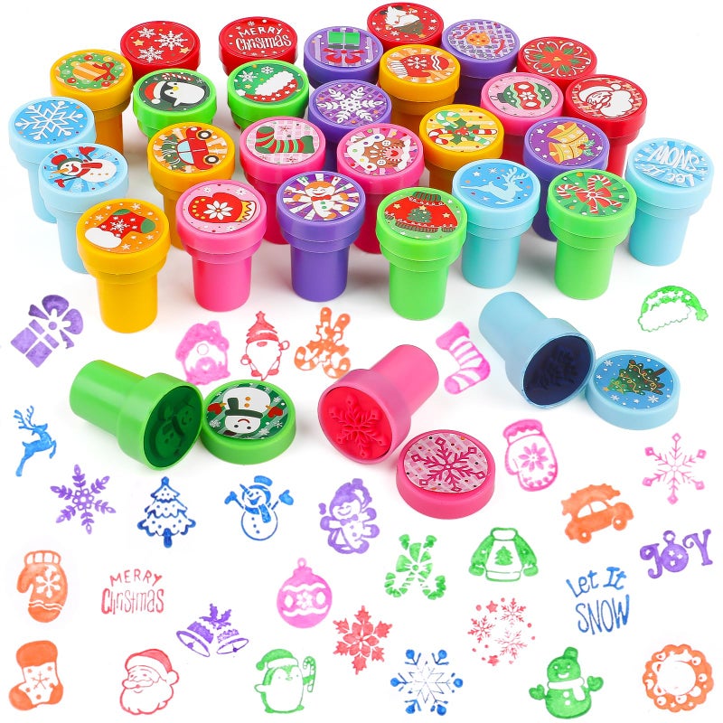 CCINEE 30PCS Christmas Stamps Bright Colored Plastic Xmas Stamp Assorted Self Ink Christmas Stampers with 30 Different Patterns Snowflake Stamp for Kids Christmas Prizes Stocking Filler Party Favor - Image 2