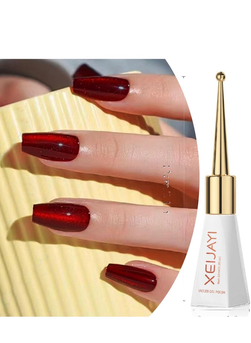 XEIJAYI Dark Red Cat Eye Gel Nail Polish Red Glitter Cat Eye Gel Polish Cherry Red Magnetic Gel Nail Polish Soak off UV/LED Holographic Cat Eye Gel Nail Polish for Nail Art Manicure Salon DIY at Home 10ml - Image 1