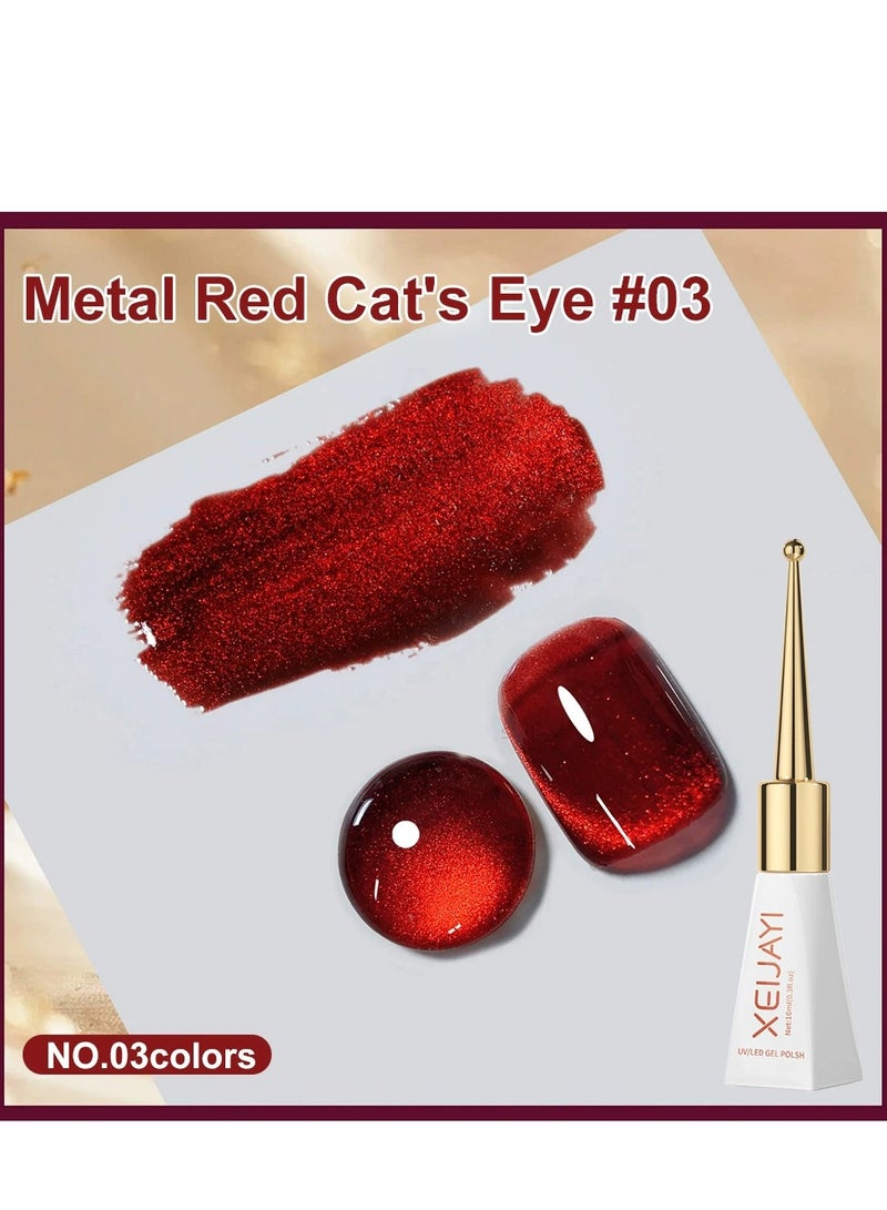 XEIJAYI Dark Red Cat Eye Gel Nail Polish Red Glitter Cat Eye Gel Polish Cherry Red Magnetic Gel Nail Polish Soak off UV/LED Holographic Cat Eye Gel Nail Polish for Nail Art Manicure Salon DIY at Home 10ml - Image 4