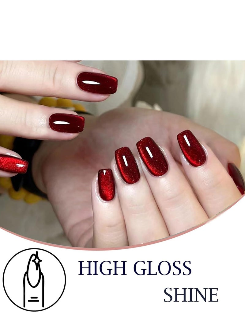 XEIJAYI Dark Red Cat Eye Gel Nail Polish Red Glitter Cat Eye Gel Polish Cherry Red Magnetic Gel Nail Polish Soak off UV/LED Holographic Cat Eye Gel Nail Polish for Nail Art Manicure Salon DIY at Home 10ml - Image 5