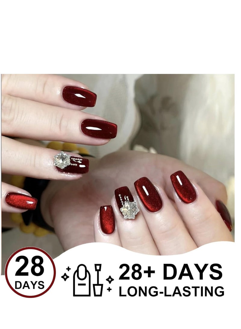 XEIJAYI Dark Red Cat Eye Gel Nail Polish Red Glitter Cat Eye Gel Polish Cherry Red Magnetic Gel Nail Polish Soak off UV/LED Holographic Cat Eye Gel Nail Polish for Nail Art Manicure Salon DIY at Home 10ml - Image 3