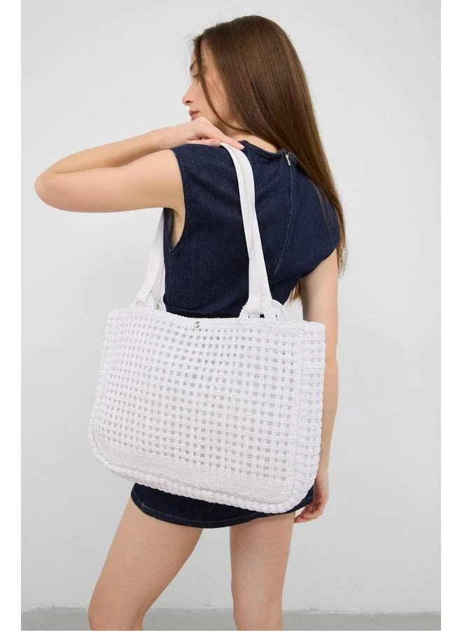 Shule Bags  Fabri Large Size Macramé Shoulder Bag in White. for Women | Best Price UAE