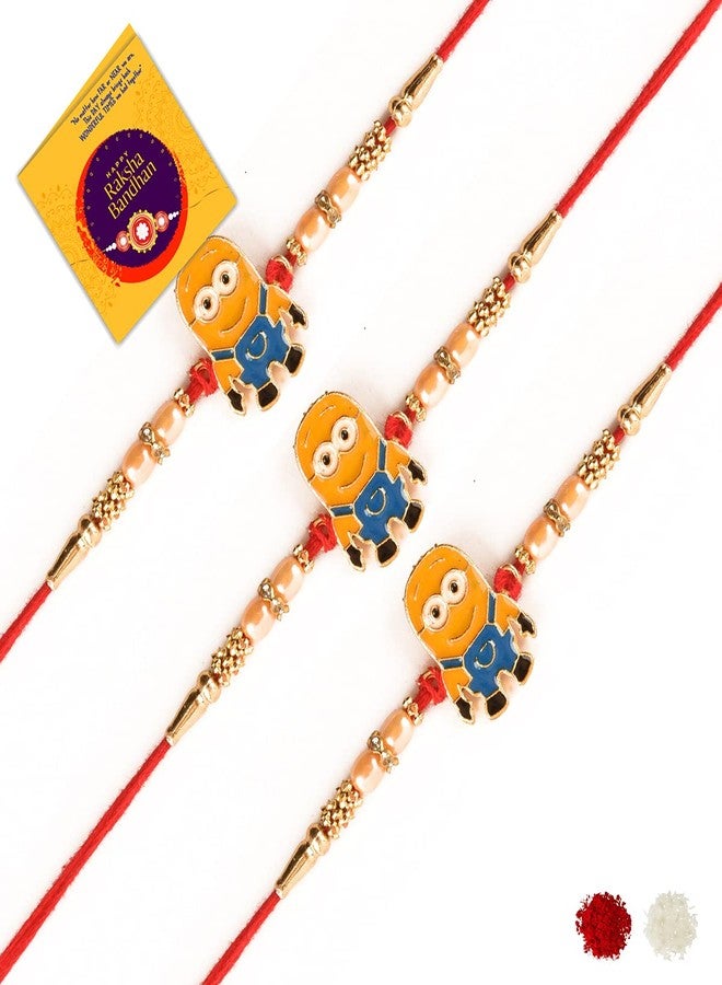 AnL Creation - Lovely & Cute Character Minion Metal Rakhi for Bro with Greeting Card, Roli & Chawal| Bro Rakhi |Designer Rakhi | MR8062 - Image 1