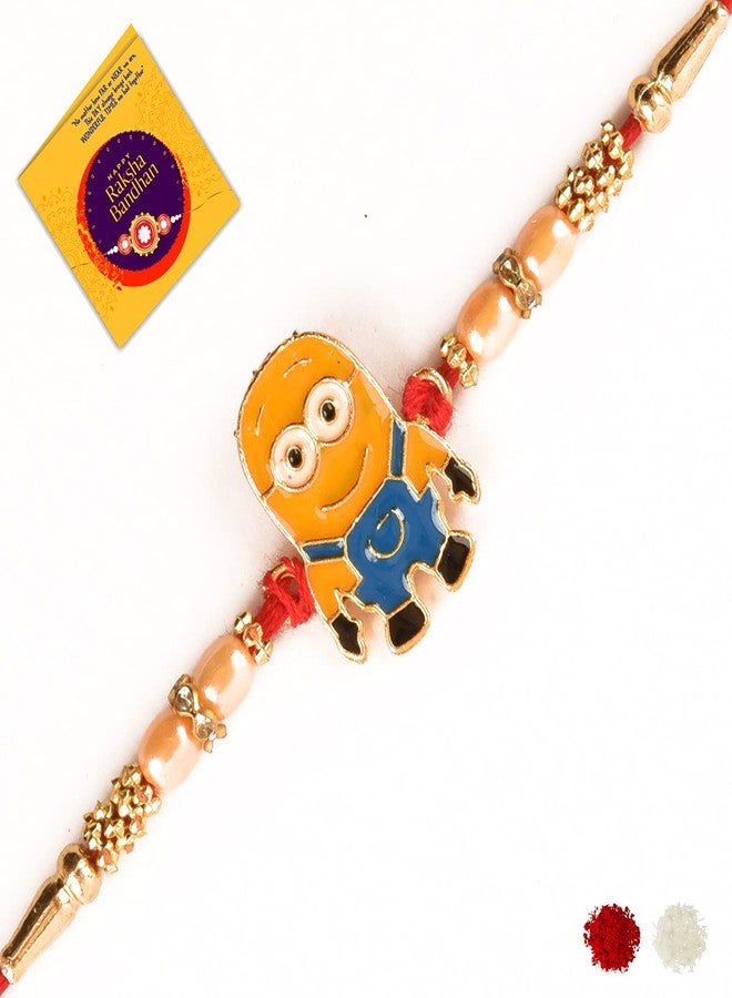 AnL Creation - Lovely & Cute Character Minion Metal Rakhi for Bro with Greeting Card, Roli & Chawal| Bro Rakhi |Designer Rakhi | MR8062 - Image 2