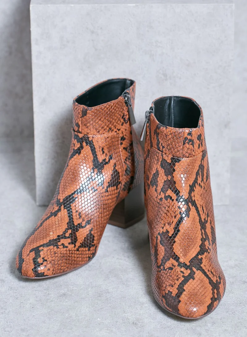 MANGO Snake Print Ankle Boots
