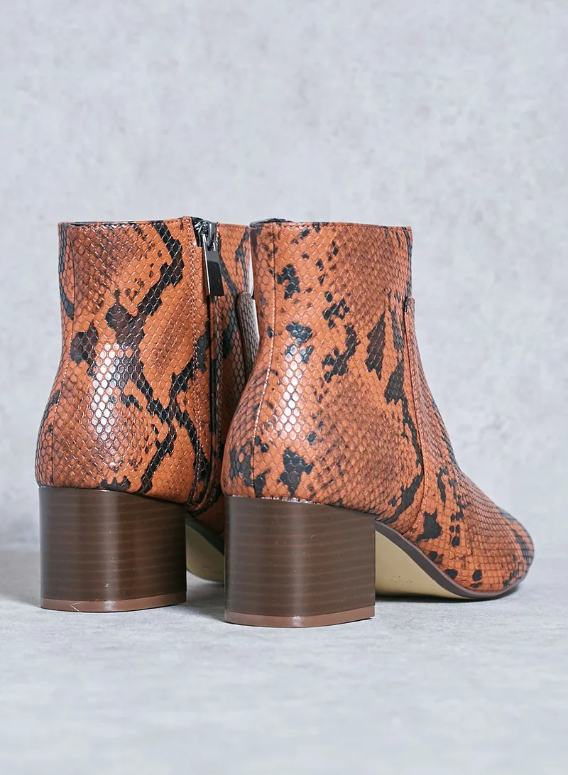 MANGO Snake Print Ankle Boots