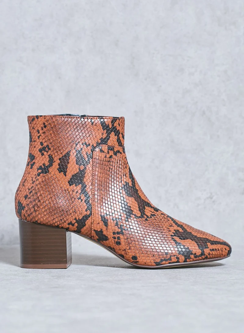 MANGO Snake Print Ankle Boots