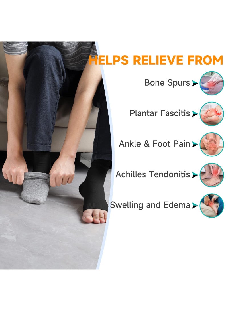 Sweet seven 3 أزواج من جوارب الضغط لتخفيف الألم لاعتلال الأعصاب، دعم الكاحل، التهاب الأوتار، والتهاب اللفافة الأخمصية - دعامة للنساء والرجال، الحجم L-XL، اللون: أسود - Image 3