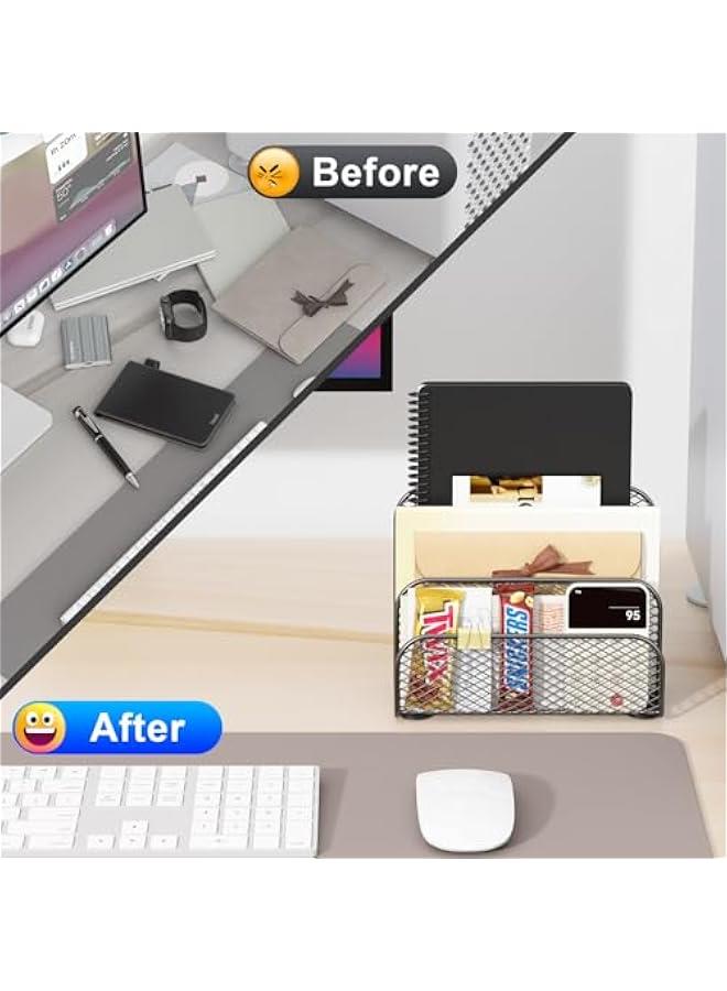 Arabest Monitor Stand with Storage + Mail Organizer Countertop (Black) - Image 2