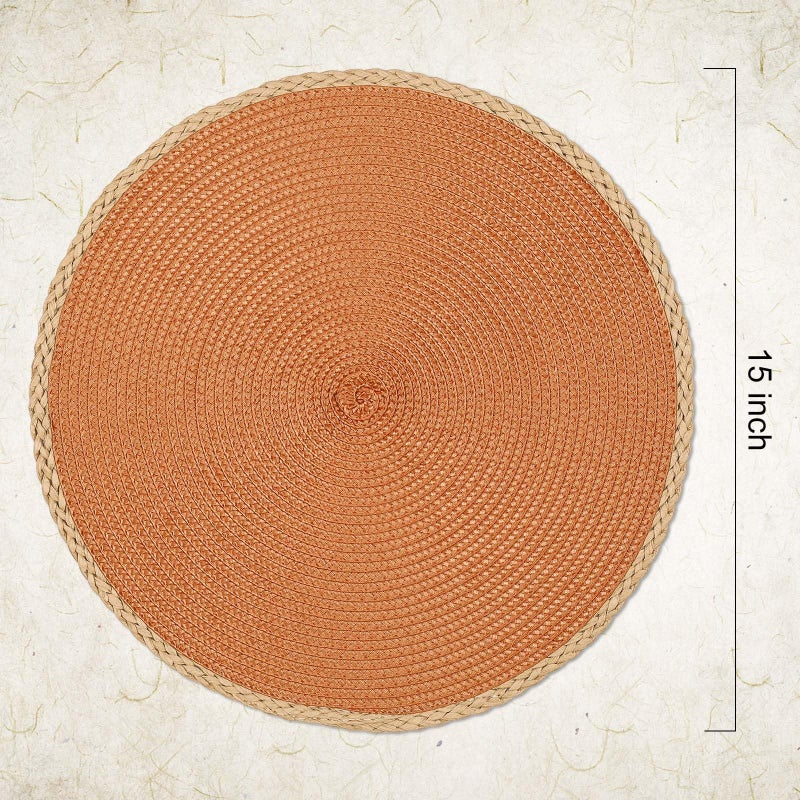 Noctiflorous Round Braided Placemats Set of 8 Table Mats 15 Inches Washable Heat Resistant for Dining Table Non-Slip Indoor Outdoor Place Mats for Thanksgiving Christmas Easter(Orange Thin Edge 8) - Image 2