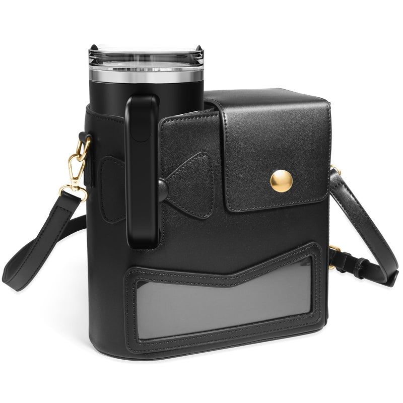 TCJJ Crossbody Bag for Stanley Cup Purse, Outdoor Portable Water Bottle Holder with Adjustable Shoulder Strap (Black) - Image 1