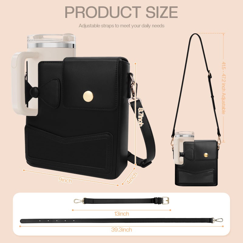 TCJJ Crossbody Bag for Stanley Cup Purse, Outdoor Portable Water Bottle Holder with Adjustable Shoulder Strap (Black) - Image 3