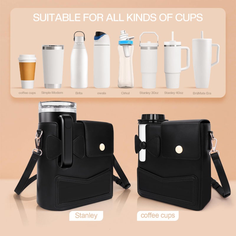 TCJJ Crossbody Bag for Stanley Cup Purse, Outdoor Portable Water Bottle Holder with Adjustable Shoulder Strap (Black) - Image 4