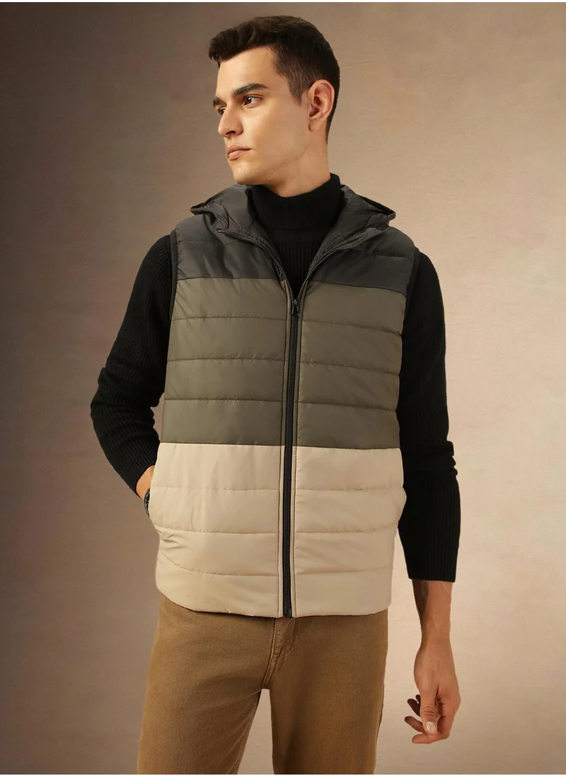 Dennis Lingo Men's Olive 100% Polyester Colour Blocked Regular Fit Jacket