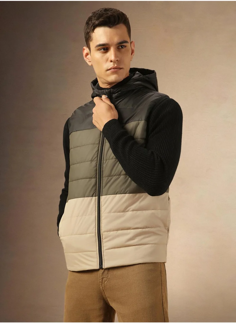 Dennis Lingo Men's Olive 100% Polyester Colour Blocked Regular Fit Jacket