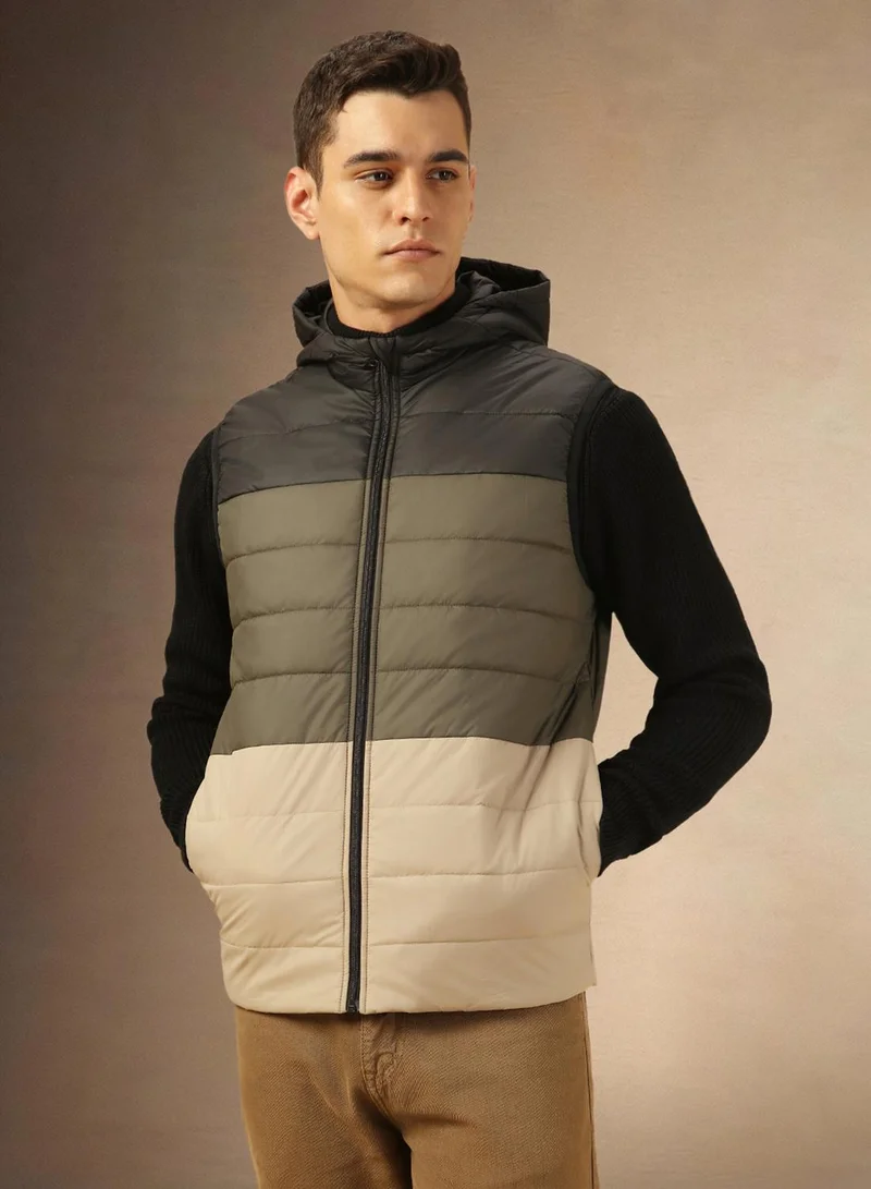 Dennis Lingo Men's Olive 100% Polyester Colour Blocked Regular Fit Jacket