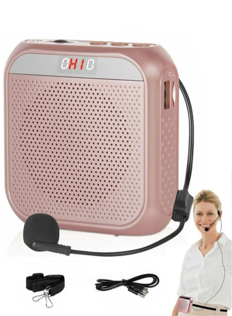 Meiyilan Voice Amplifier, 3.5mm Wired Microphone Headphone Voice Amplifier 2200mAh Rechargeable Multifunctional Noise Canceling Speaker Support U Disk and TF Card, Rose  - Image 1