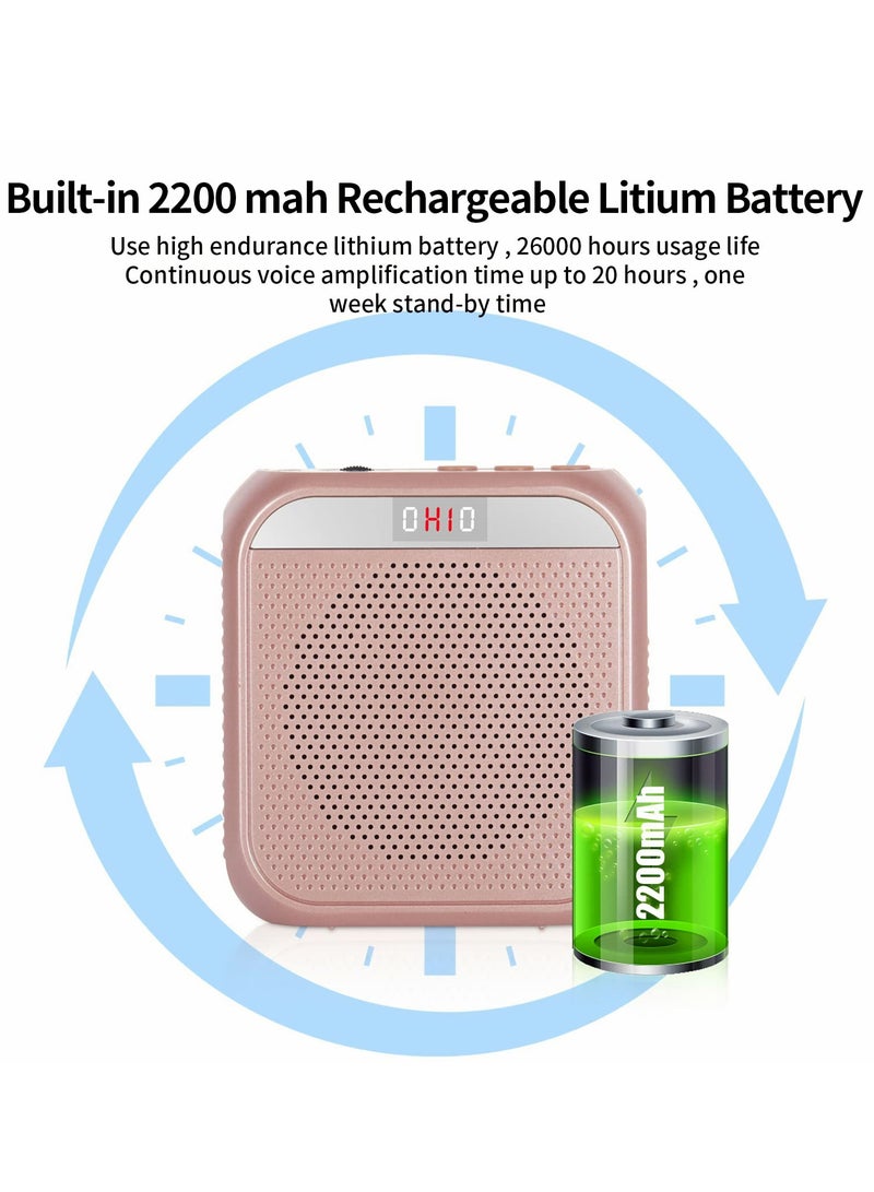 Meiyilan Voice Amplifier, 3.5mm Wired Microphone Headphone Voice Amplifier 2200mAh Rechargeable Multifunctional Noise Canceling Speaker Support U Disk and TF Card, Rose  - Image 3