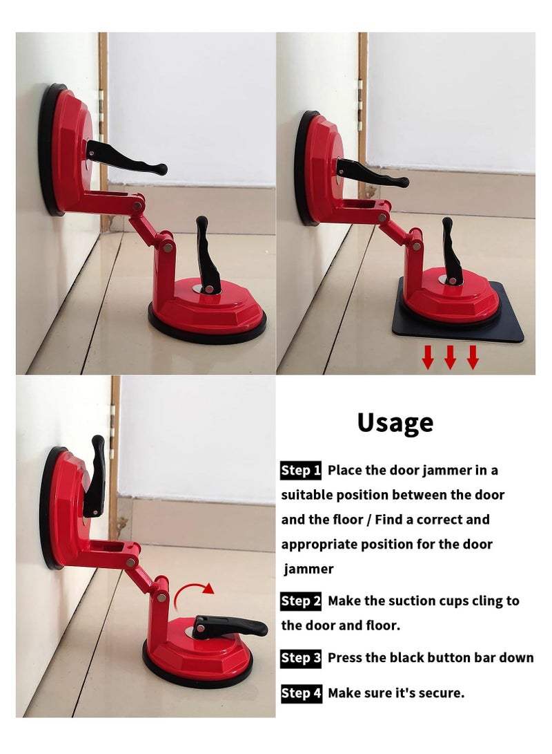 Portable Door Stopper, Security Door Jammer for Inward & Outward Opening Doors, Double Suction Cups, Anti-Theft Door Stopper, Travel for Hotel, Apartment, Women, Red Alloy - Image 3