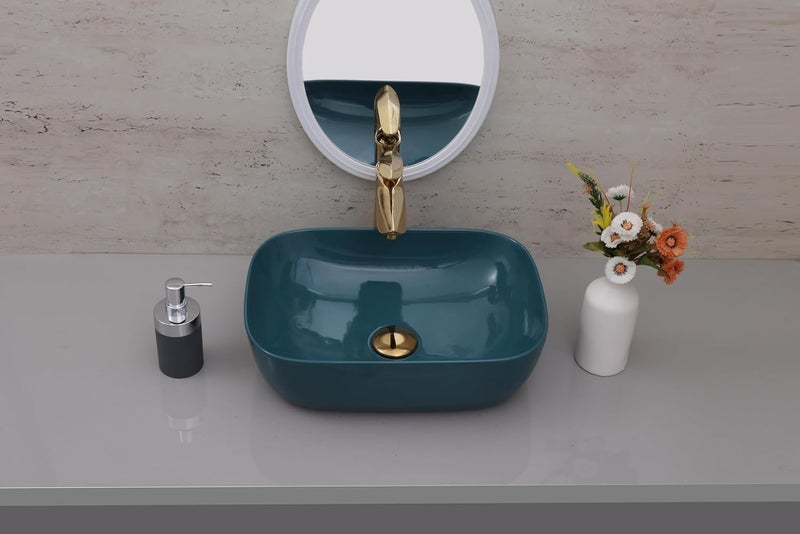 ACRAVIT CERAMIC Designer Table Top Ceramic Wash Basin Vessel Sink with Slim Rim Collapsible Countertop Basin OverCounter Bathroom Sink Aquq Green450 X 350 X 120MM - Image 3