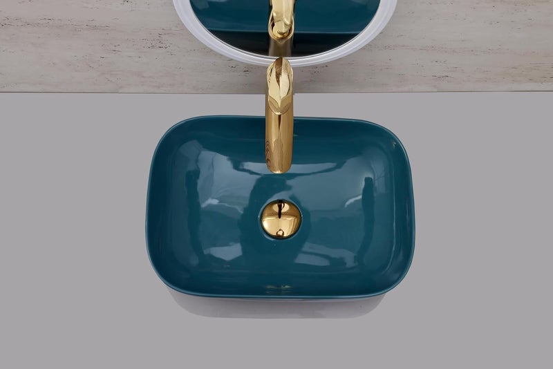 ACRAVIT CERAMIC Designer Table Top Ceramic Wash Basin Vessel Sink with Slim Rim Collapsible Countertop Basin OverCounter Bathroom Sink Aquq Green450 X 350 X 120MM - Image 2