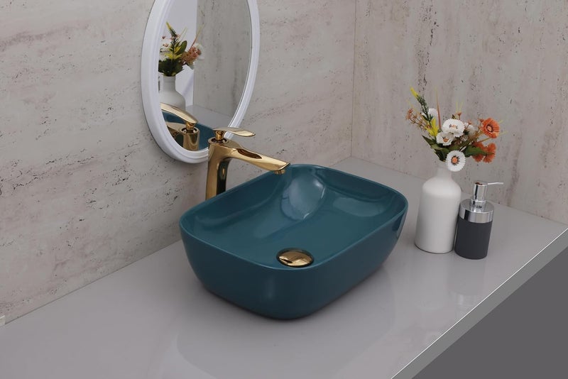 ACRAVIT CERAMIC Designer Table Top Ceramic Wash Basin Vessel Sink with Slim Rim Collapsible Countertop Basin OverCounter Bathroom Sink Aquq Green450 X 350 X 120MM - Image 1