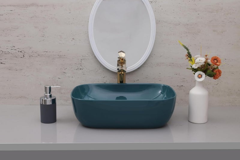 ACRAVIT CERAMIC Designer Table Top Ceramic Wash Basin Vessel Sink with Slim Rim Collapsible Countertop Basin OverCounter Bathroom Sink Aquq Green450 X 350 X 120MM - Image 4
