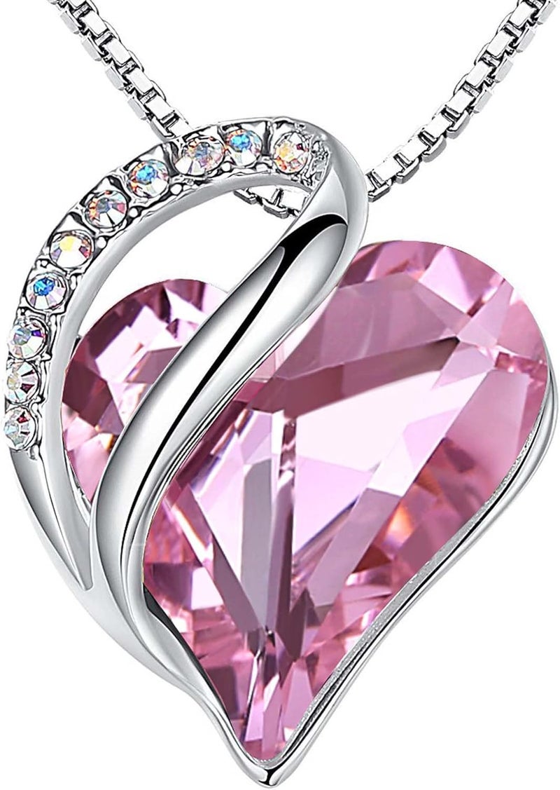 Leafael Valentine's Day Gift Necklaces for Women, Infinity Love Birthstone Heart Crystal Pendant, Birthday Anniversary Jewelry for Wife, Mom, and Her, Silver Plated, 18" + 2" Adjustable Chain - Image 1